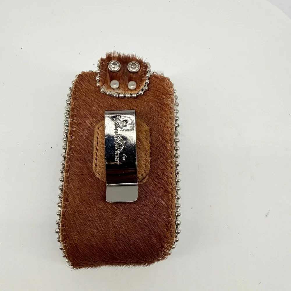 Montana West Phone Holster Small Brown Cowhide Rhinestone Y2K Western Clip